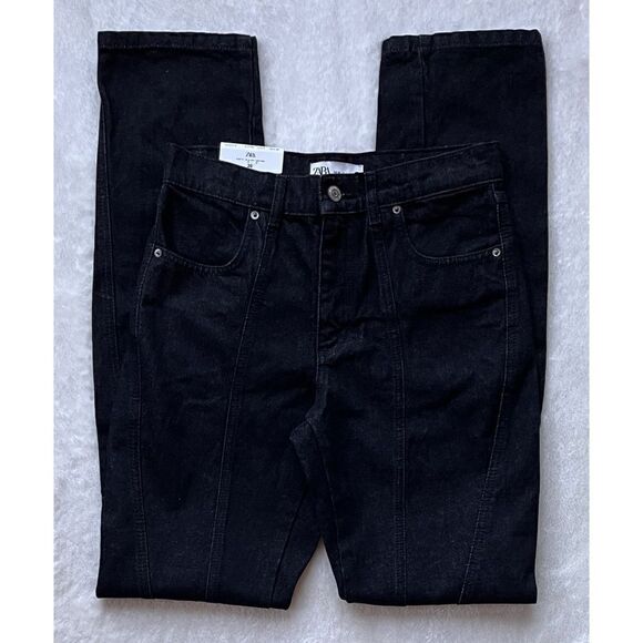 NWT Zara ZW The Panelled Slim High Rise Jeans in Black, Size 4 - Picture 9 of 16